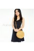 Wide round ata bag flower pattern with leather clip